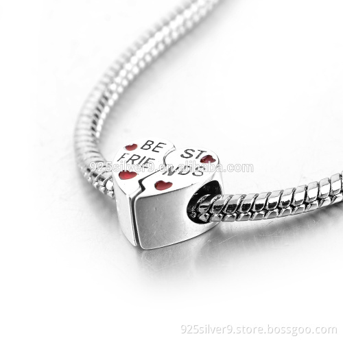 silver separated heart bead custom made beads wholesale 925 silver beads fashion accessory unique jewelry heart pendant